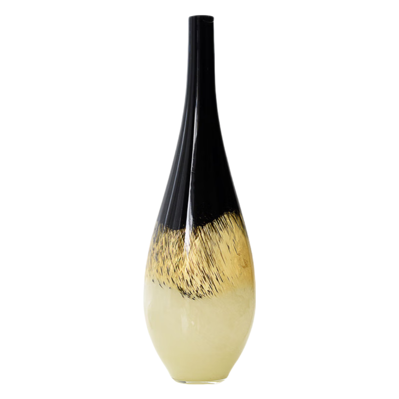 Yellow and black handmade hand blown traditional shape floor glass vase 52x17cm