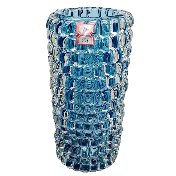 Blue bubble detail art heavy colored handmade hand blown glaze glass vase - Tall 27.5x12.5cm