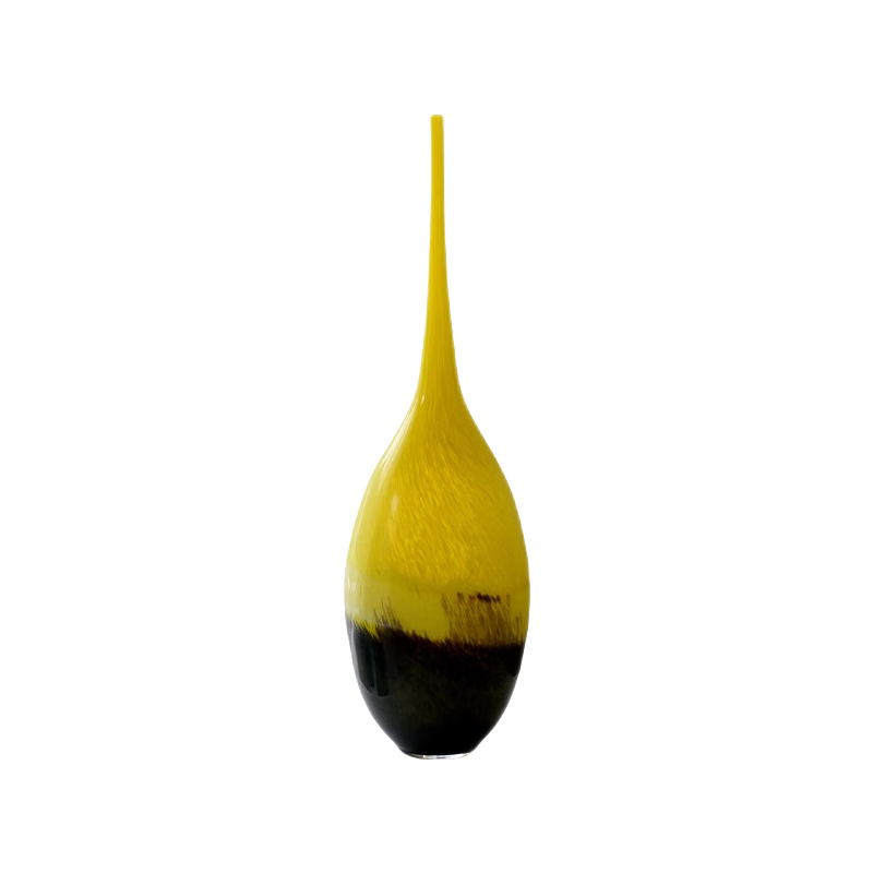 Yellow balck handmade hand blown gradient slim carved shape Art Glass Sculpture 57x17cm