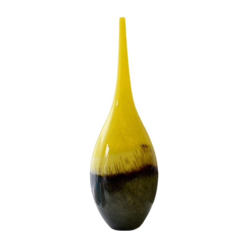 Yellow grey handmade hand blown gradient slim carved shape Art Glass Sculpture 57x17cm