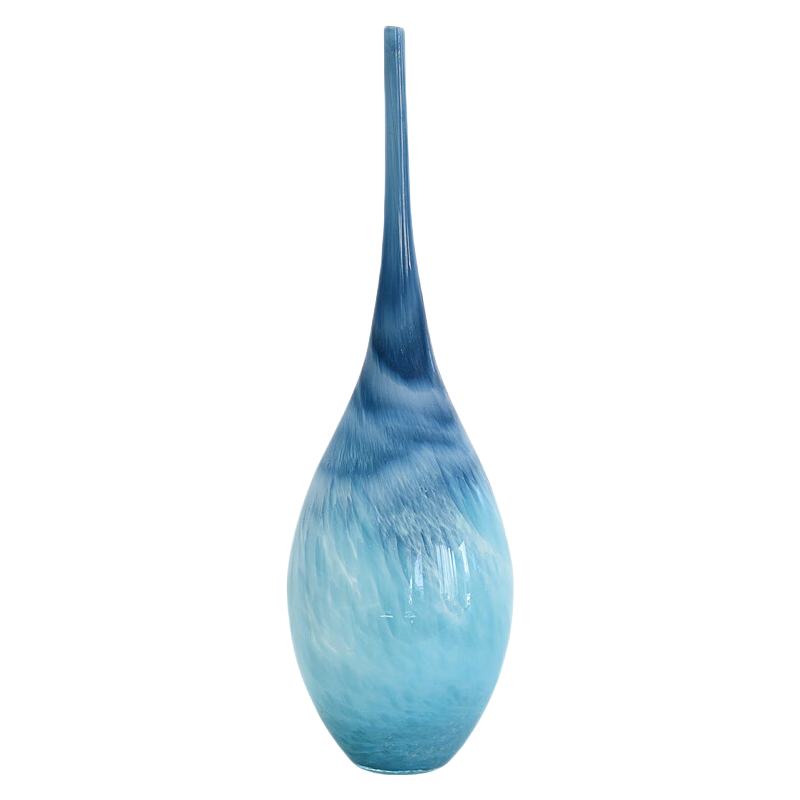 Blue abstract color oval shape water drop handmade hand blown Art Glass Sculpture 57x17cm