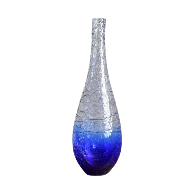 Blue Carved Gradient Oval tall floor handmade hand blown glass vase 60x24cm