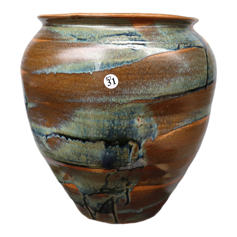 Brown blue handmade ceramic floor vase outdoor jar vase (no hole) 28x29cm