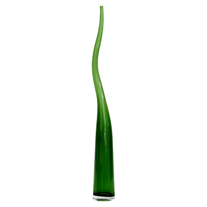 Green handmade hand blown slim curve shape Art Glass Sculpture 68x8.5cm