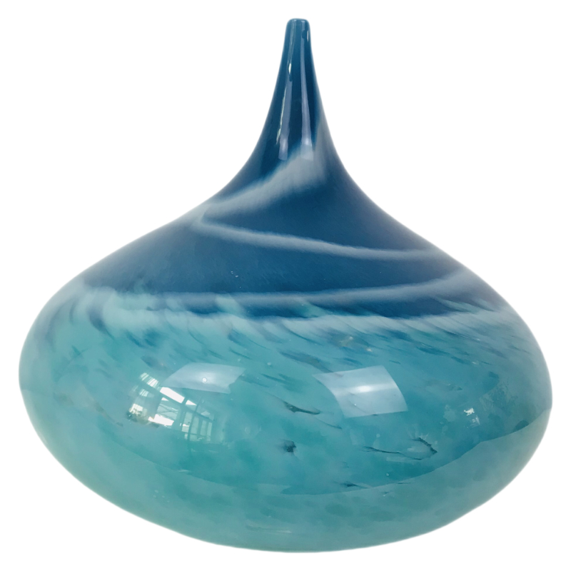 Blue sea handmade hand blown gradient abstract round Art Glass Sculpture 25x27CM