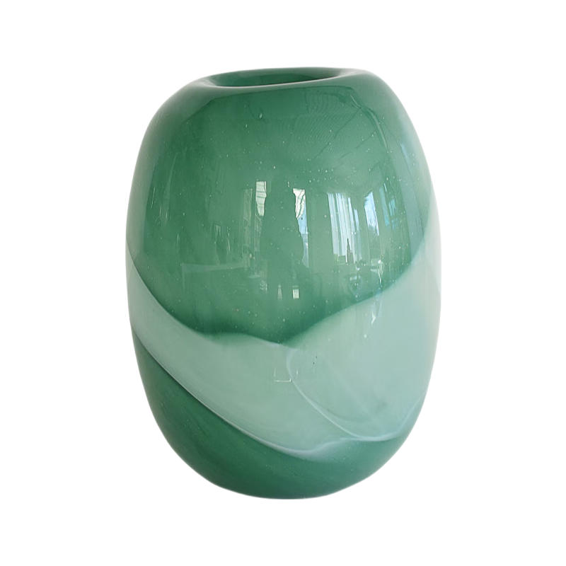 Green gradient oval shape handmade hand blown glass vase 24x18cm
