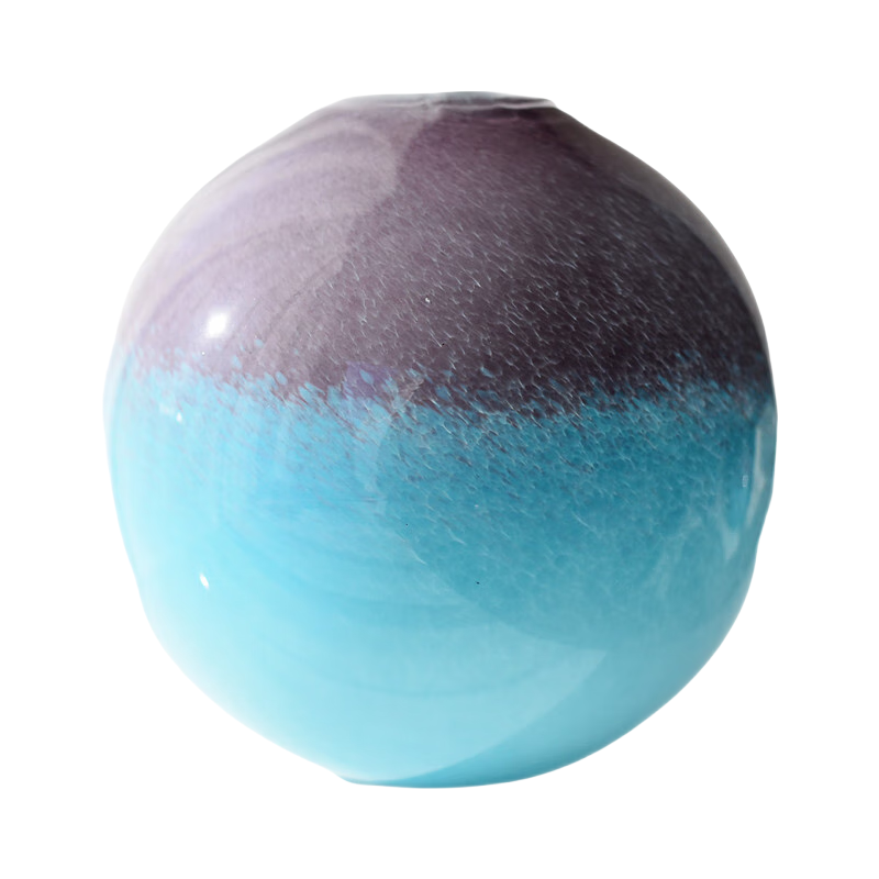 Blue purple handmade hand blown small mouth round glass vase 20x20cm
