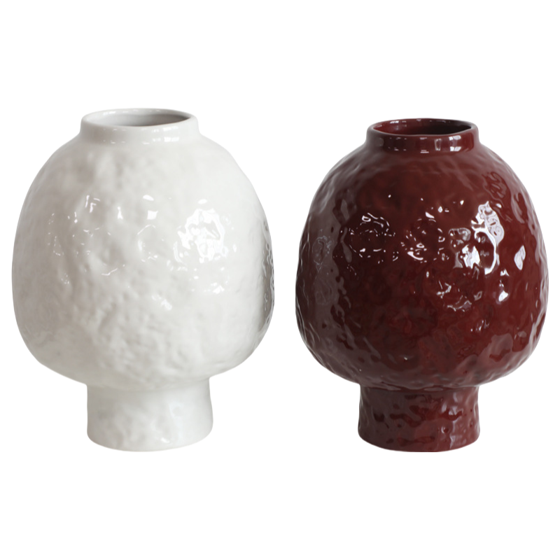 White wabi-sabi style abstract artist handmade scupltural ceramic vase 31x23cm