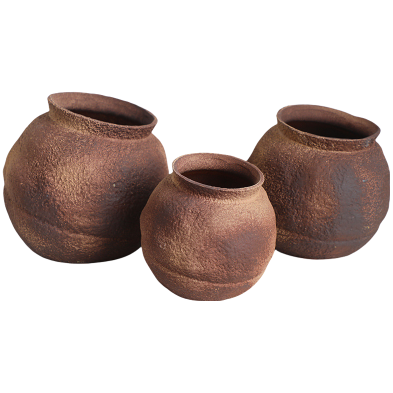 Brown rustic wabi-sabi style zen art artist handmade scupltural ceramic vase 26x25cm