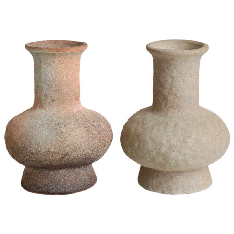 Beige wabi-sabi style ink art abstract artist handmade coarse pottery art ceramic jar vase 20x15cm