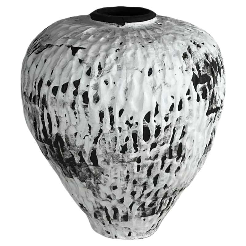 White and brown hand-engraved wabi sabi artist handmade scupltural ceramic vase 34x29cm