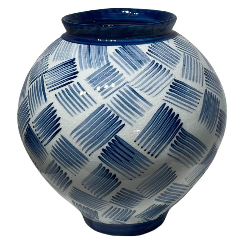 Blue hand drawn asian zen art artist handmade scupltural ceramic porcelain vase 30x28cm