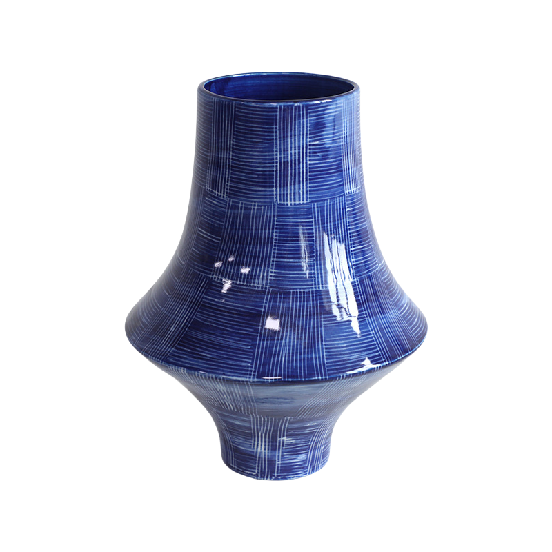 Blue hand drawn asian zen art artist handmade scupltural ceramic porcelain vase 29x22cm