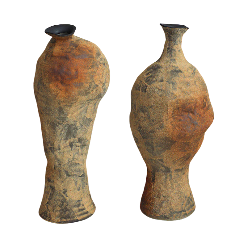 Rustic coarse pottery art wabi-sabi style zen art artist handmade scupltural ceramic vase 49x20cm