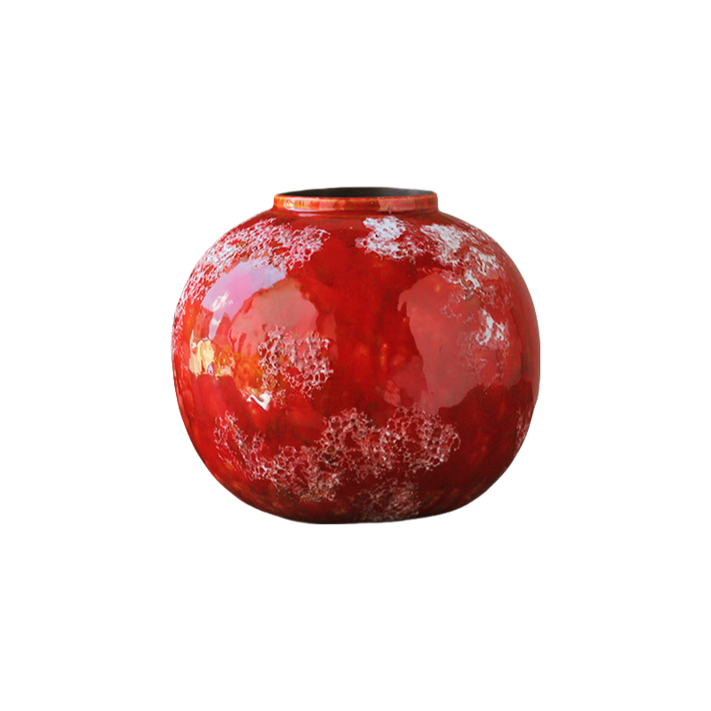 Red wabi-sabi style ink art abstract artist handmade ceramic vase 23x25cm