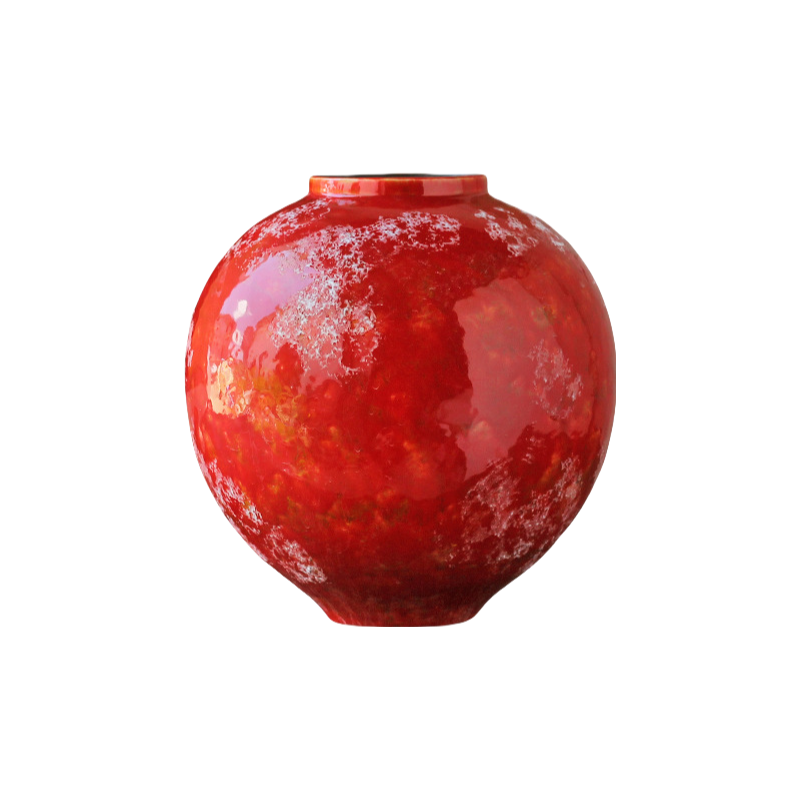 Red colorful artist hand draw handmade scupltural ceramic vase 24x24cm
