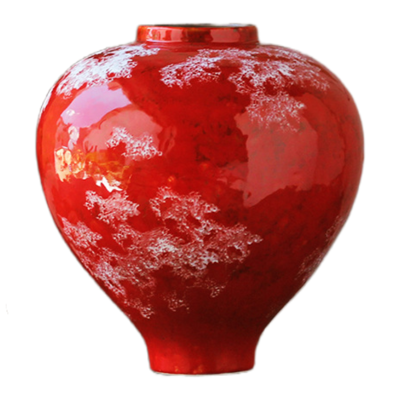 Red colorful artist hand draw handmade scupltural ceramic vase 32x31cm