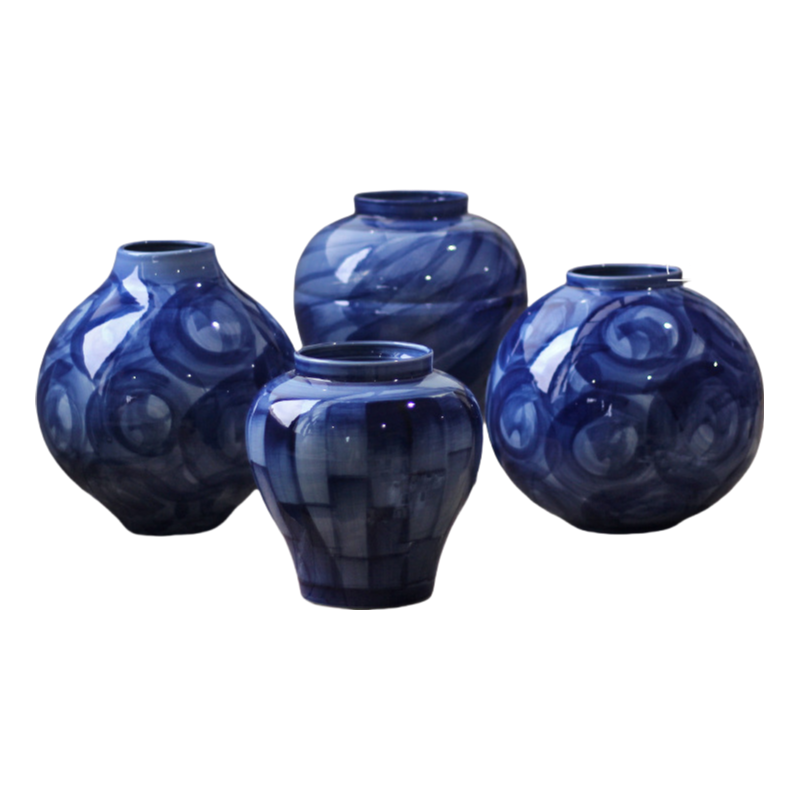 Blue asian hand drawn zen art artist handmade scupltural ceramic porcelain vase 24x21cm