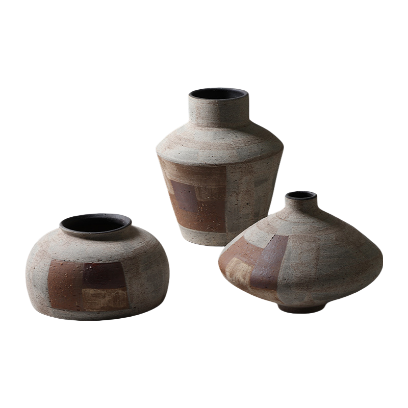 Brown coarse pottery art rustic wabi-sabi style zen art artist handmade scupltural ceramic vase 16.3x22.2cm
