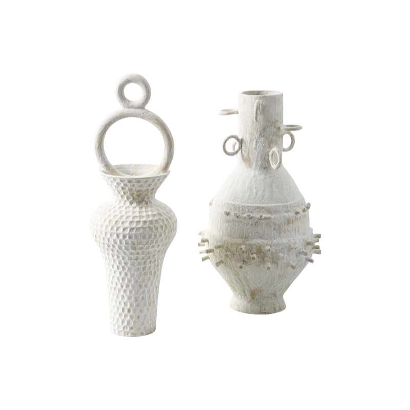 Beige wabi-sabi style ink art abstract artist handmade scupltural coarse pottery art ceramic vase 52x18cm