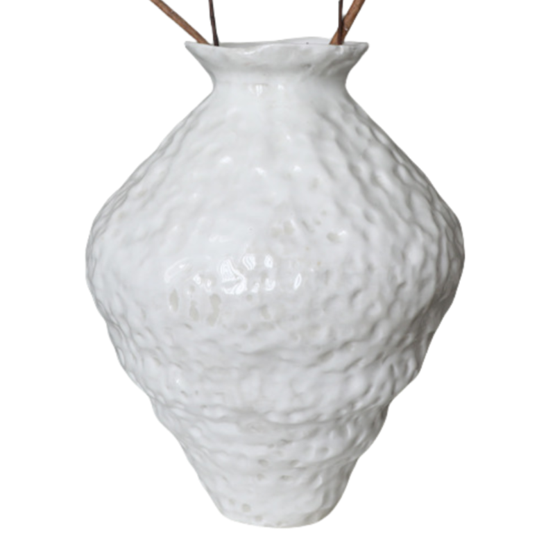 White wabi-sabi style ink art abstract artist handmade ceramic vase 31x22cm