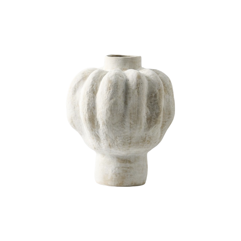 Beige wabi-sabi style ink art abstract artist handmade scupltural coarse pottery art ceramic vase 38x33cm