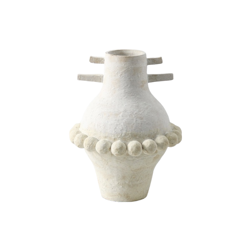 Beige wabi-sabi style ink art abstract artist handmade scupltural coarse pottery art ceramic vase 38x30cm