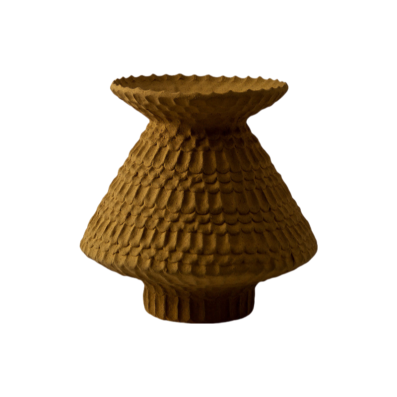 Brown wabi-sabi style ink art abstract artist handmade coarse pottery art ceramic vase 37x38cm