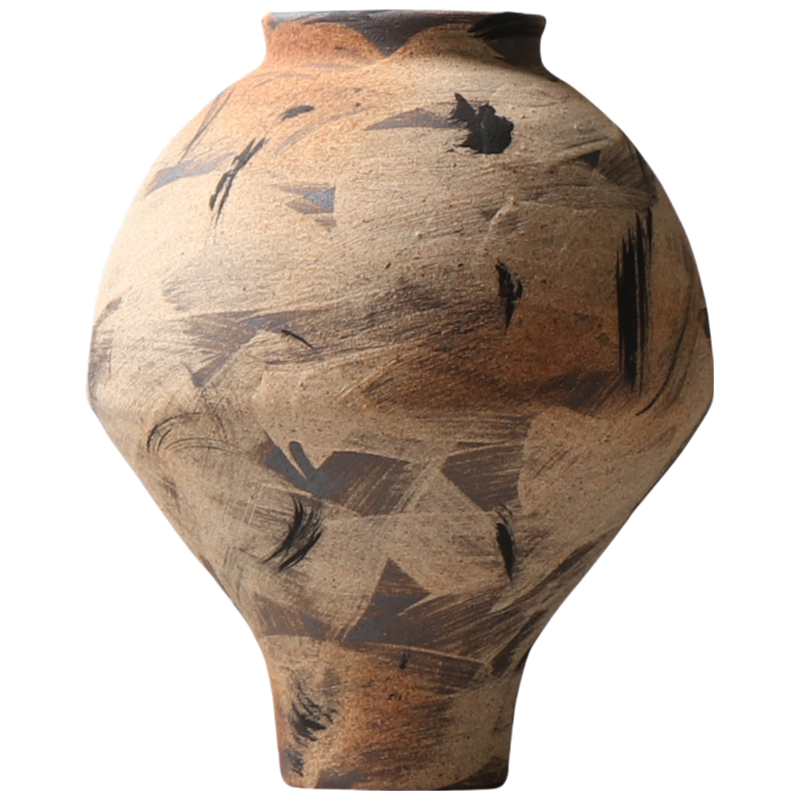 Brown rustic wabi-sabi style zen art artist handmade scupltural ceramic vase 32x25cm