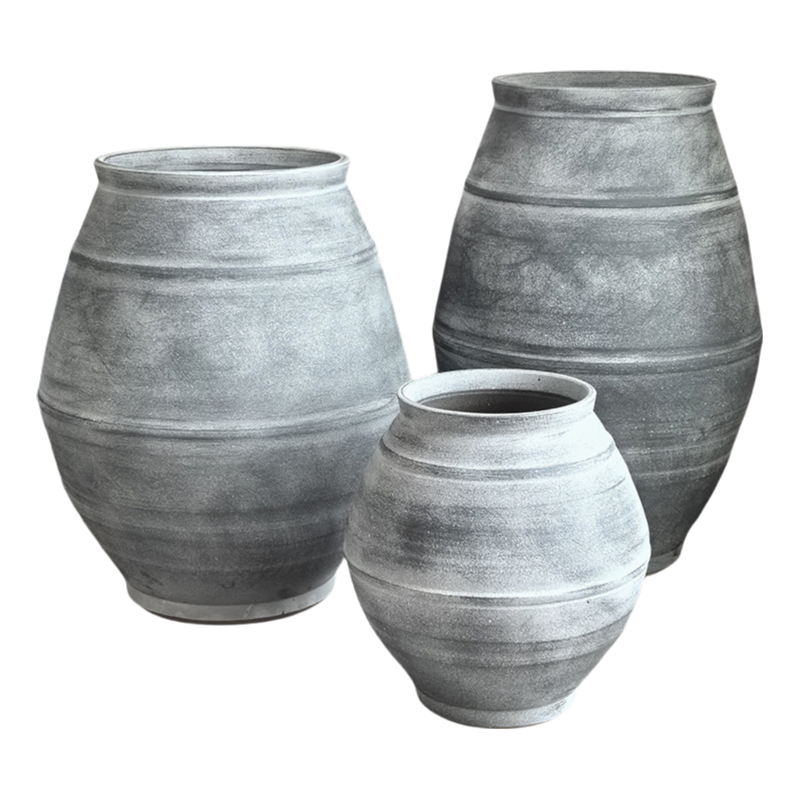 Grey coarse pottery art wabi-sabi style ink art abstract artist handmade large floor ceramic vase 65x50cm