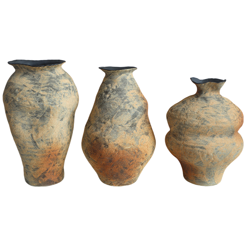 Brown rustic wabi-sabi style abstract artist handmade scupltural ceramic vase 40x26cm