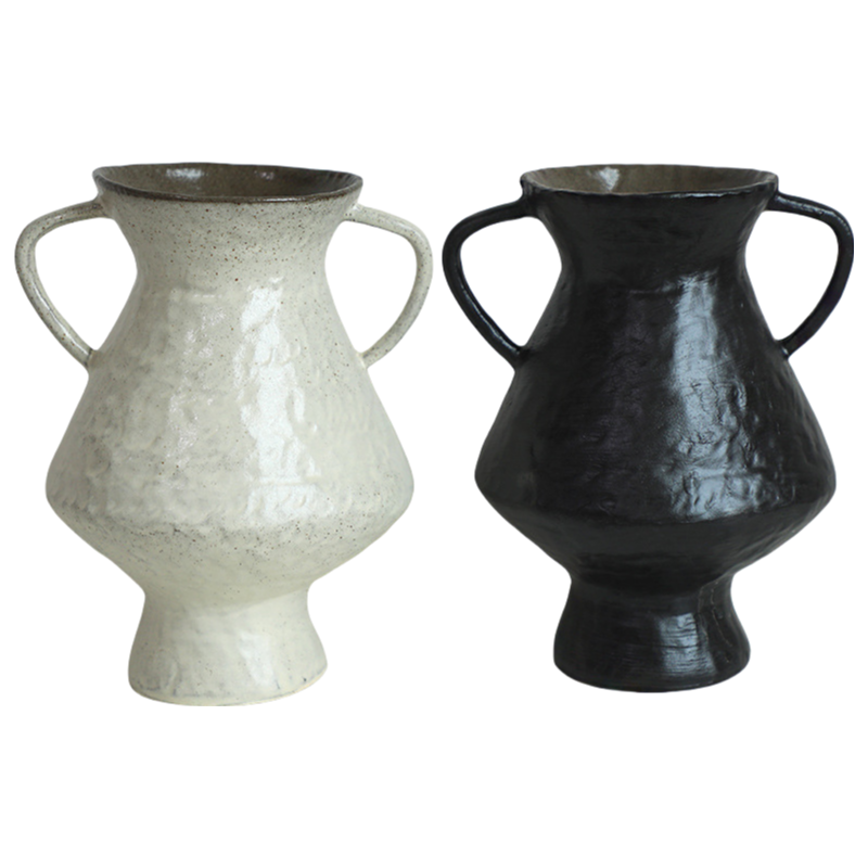 Beige hand-engraved wabi-sabi style abstract artist handmade scupltural coarse pottery art ceramic vase 26x19cm