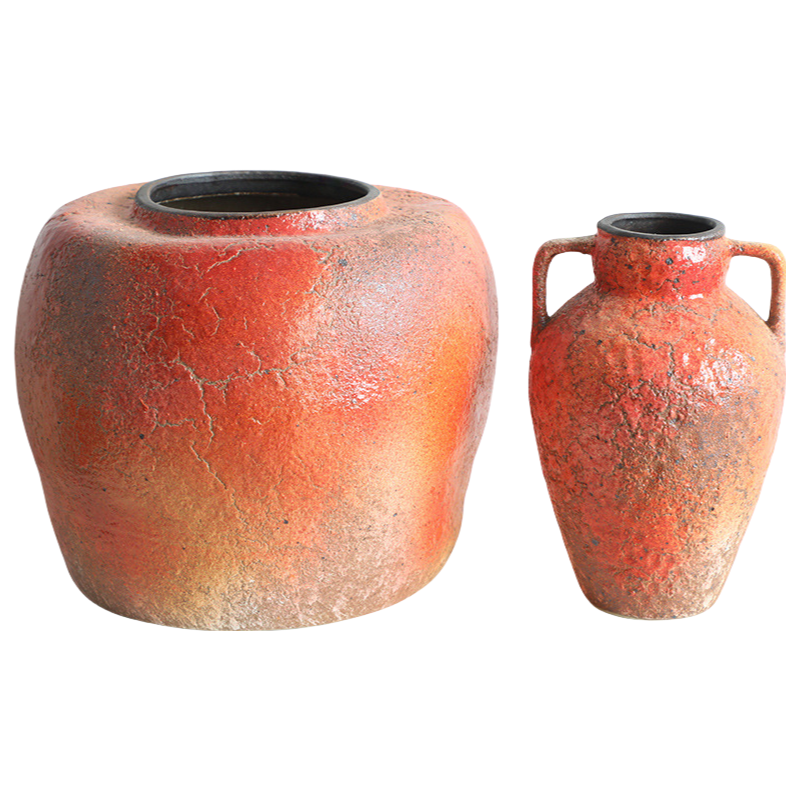 Red rustic wabi-sabi style zen art artist handmade scupltural ceramic vase 25x16cm