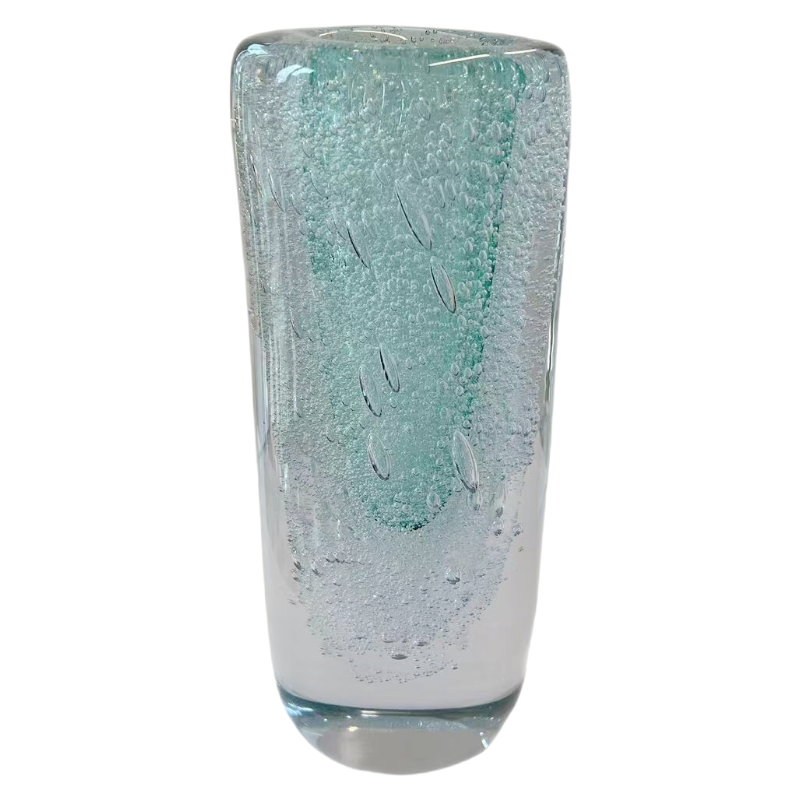 Green bubble detail handmade hand blown heavy colored glaze glass vase 29x12cm