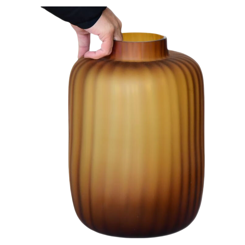 Gold dark carved modern handmade hand blown glass vase 30x18cm