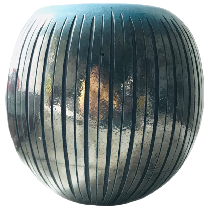 Green carved handmade hand blown electroplated emerald round glass vase 18.5x19cm