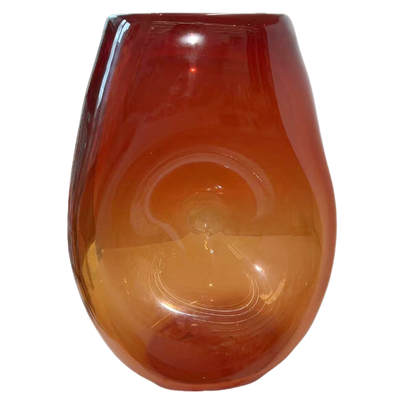 Red gold sunset concave creative art oval handmade hand blown glass vase 33.5x15cm