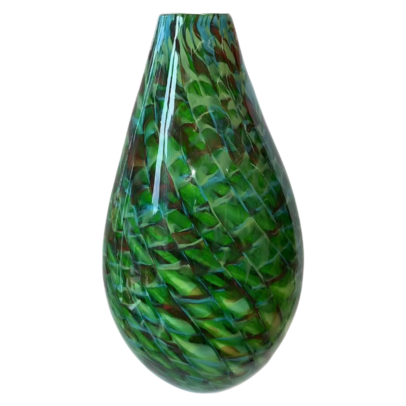 Green Artist handmade hand blown Oval heavy colored glaze glass vase 43x20cm