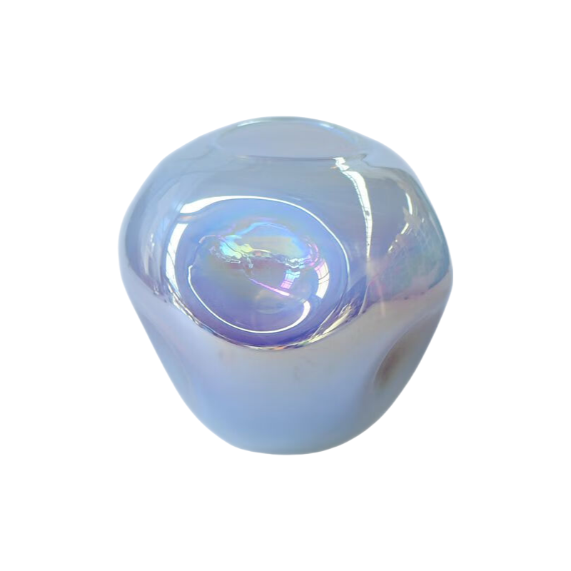 Electroplated metal pearl color handmade hand blown Futuristic round concave glass vase 20x20cm