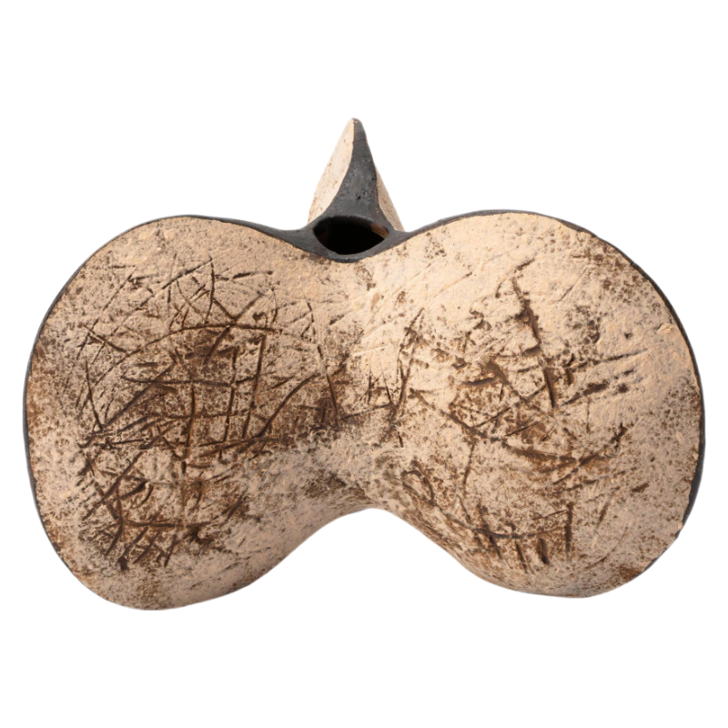 Beige rustic wabi-sabi style artist handmade scupltural ceramic vase 20x29cm