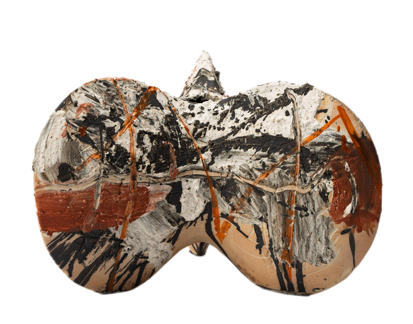 Black red rustic wabi-sabi style artist handmade scupltural ceramic vase 20x29cm