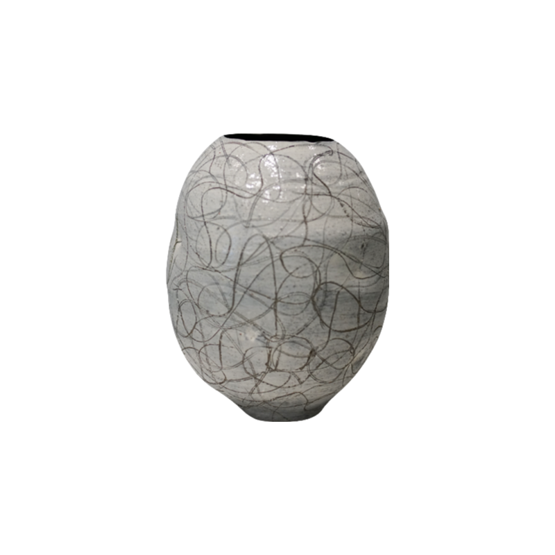 Grey rustic wabi-sabi style artist handmade scupltural ceramic vase 27x21cm