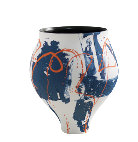 Blue white rustic wabi-sabi style artist handmade scupltural ceramic vase 26x22.5cm