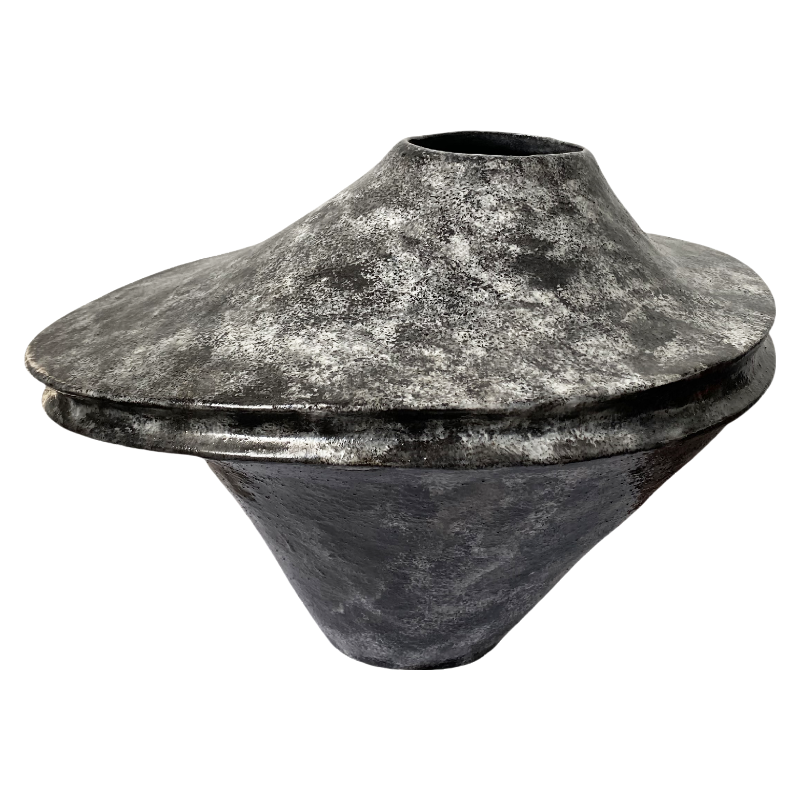 Black rustic wabi-sabi style artist handmade scupltural ceramic vase 24x34cm