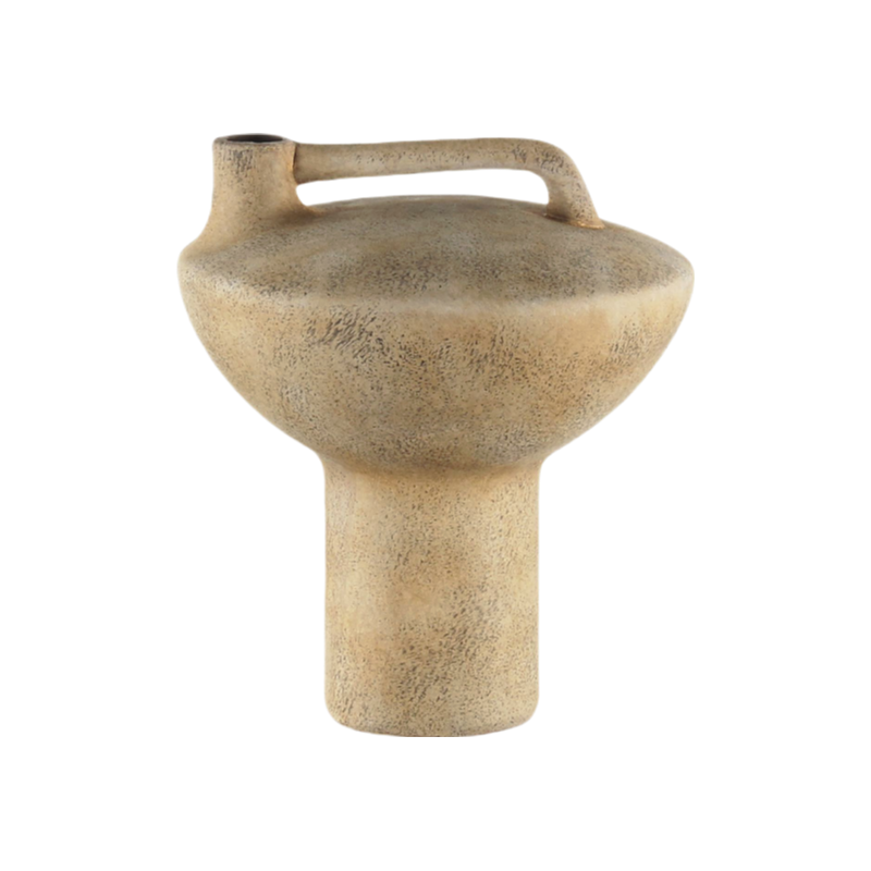 Beige rustic wabi-sabi style artist handmade scupltural ceramic vase 20x17.5cm