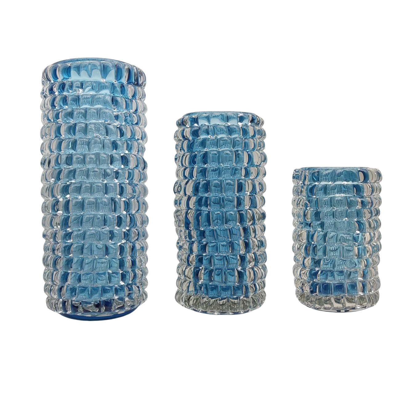 Blue handmade hand blown Artist colored glaze heavy glass vase - Short 19.5x11.5cm