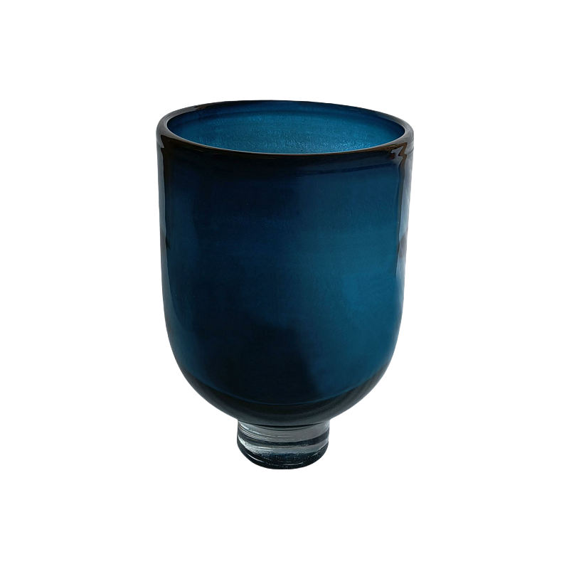 Blue modern cup shape handmade hand blown heavy colored glaze glass vase 35x21cm