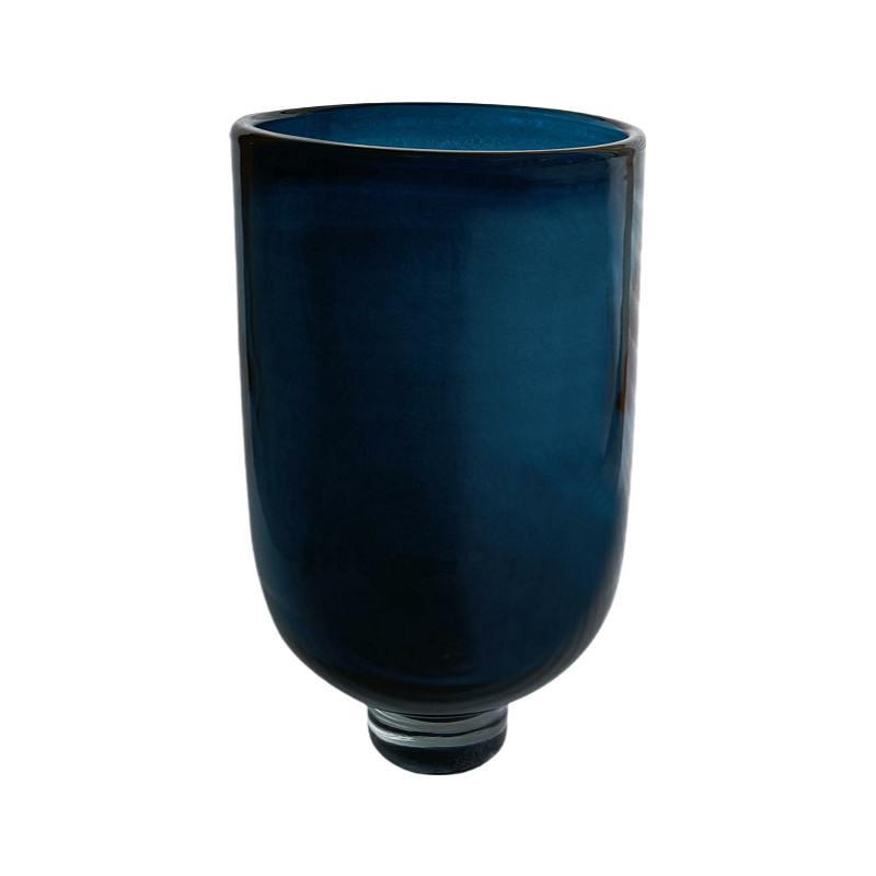 Blue cup shape handmade hand blown heavy colored glaze glass vase 40x21cm