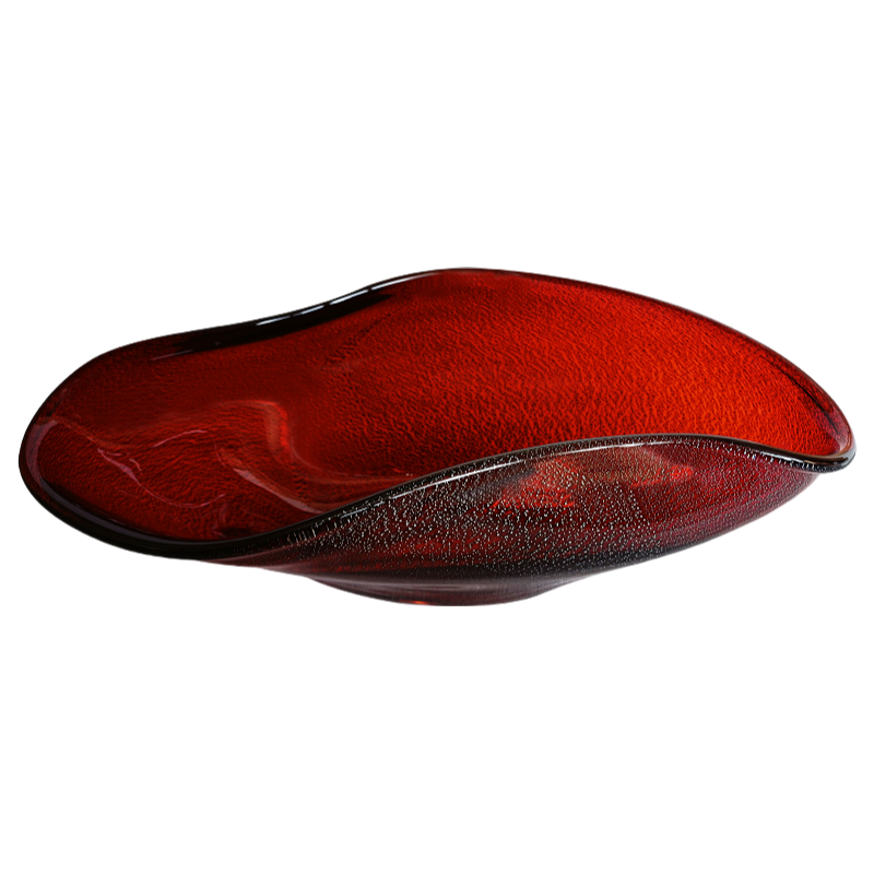 Red handmade hand blown bubble detail curved colored glaze glass vase fruit plate 16x53cm