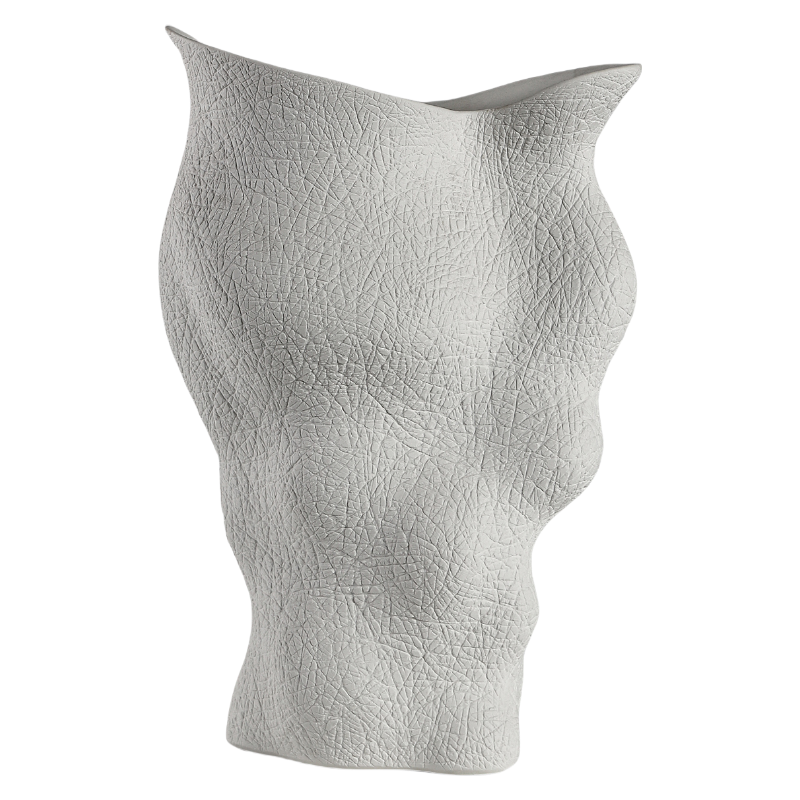White artist hand carving handmade scupltural ceramic vase 38x24cm
